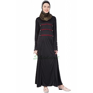 Beautiful Black A line Abaya with red stipes.